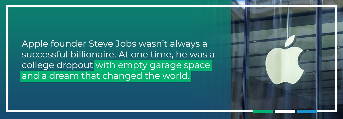 Apple founder Steve Jobs wasnt always a successful billionaire. At one time, he was a college dropout with empty garage space and a dream that changed the world. 