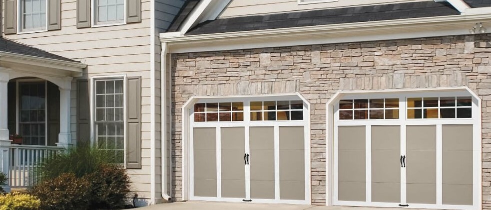 Grey and White Grand Harbor Carriage House Garage Doors