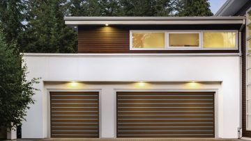Modern metal inlay garage door